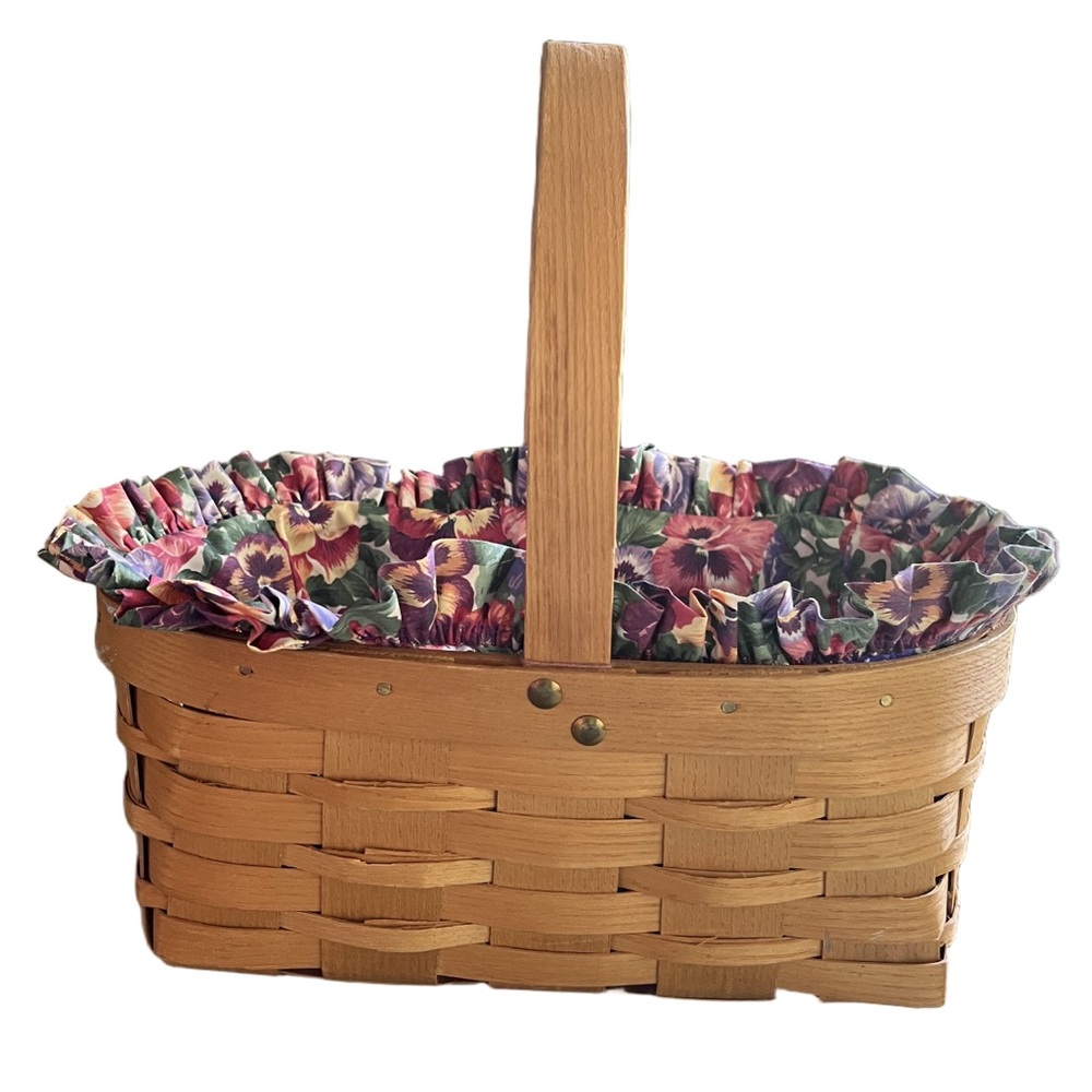 Peterboro Basket Co. Basket with Liner & Plastic Insert – Pansy Floral Spring